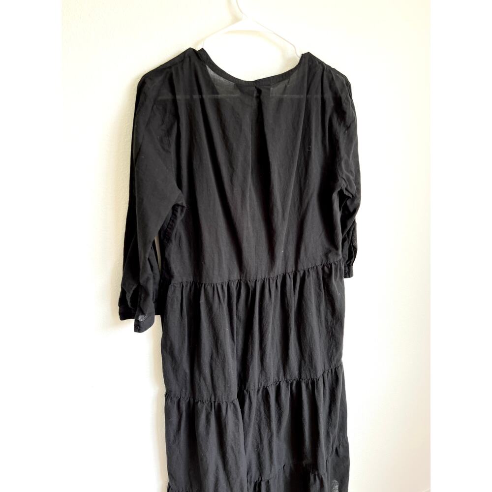 Jenni Kayne Black Cotton JAMES Linen Blend Long Sleeve Tiered Midi Dress Medium - Picture 4 of 8